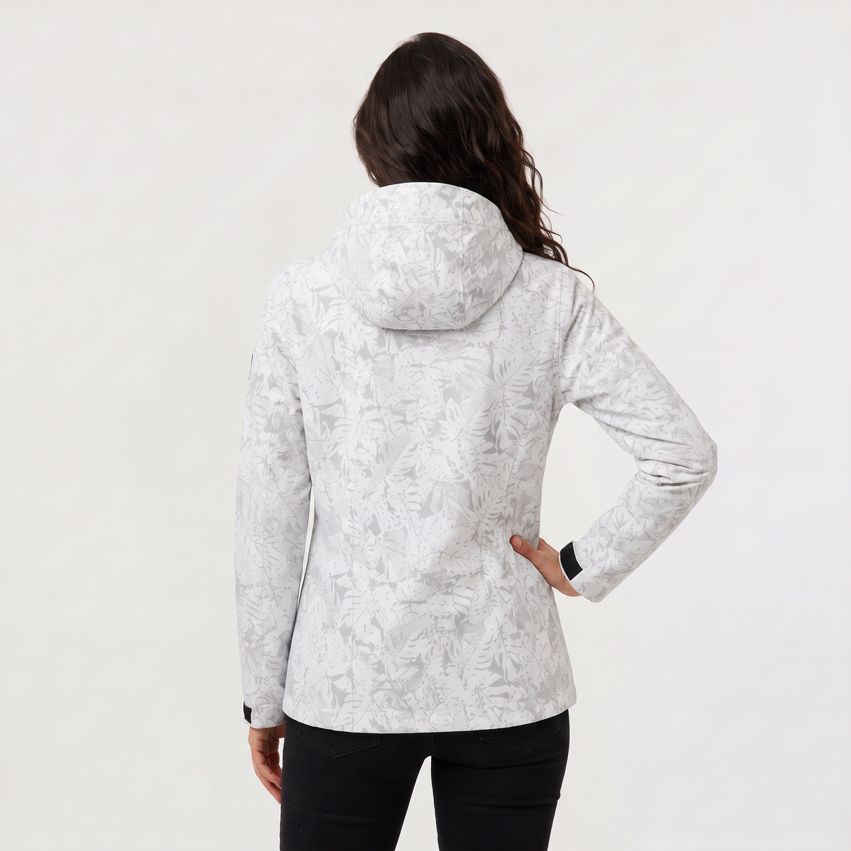 Leaf Print Waterproof Hooded Zip Jacket