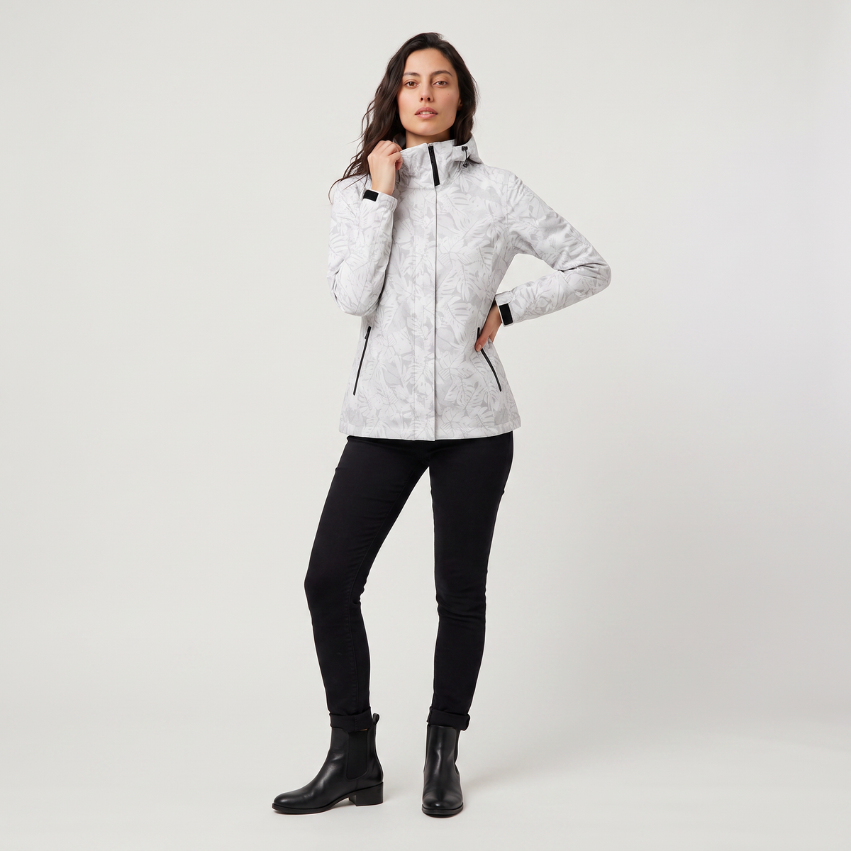 Leaf Print Waterproof Hooded Zip Jacket