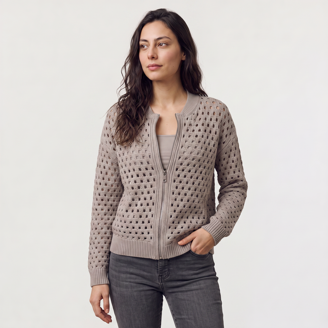 Hollow-Knit Zip Cardigan - Relaxed fit