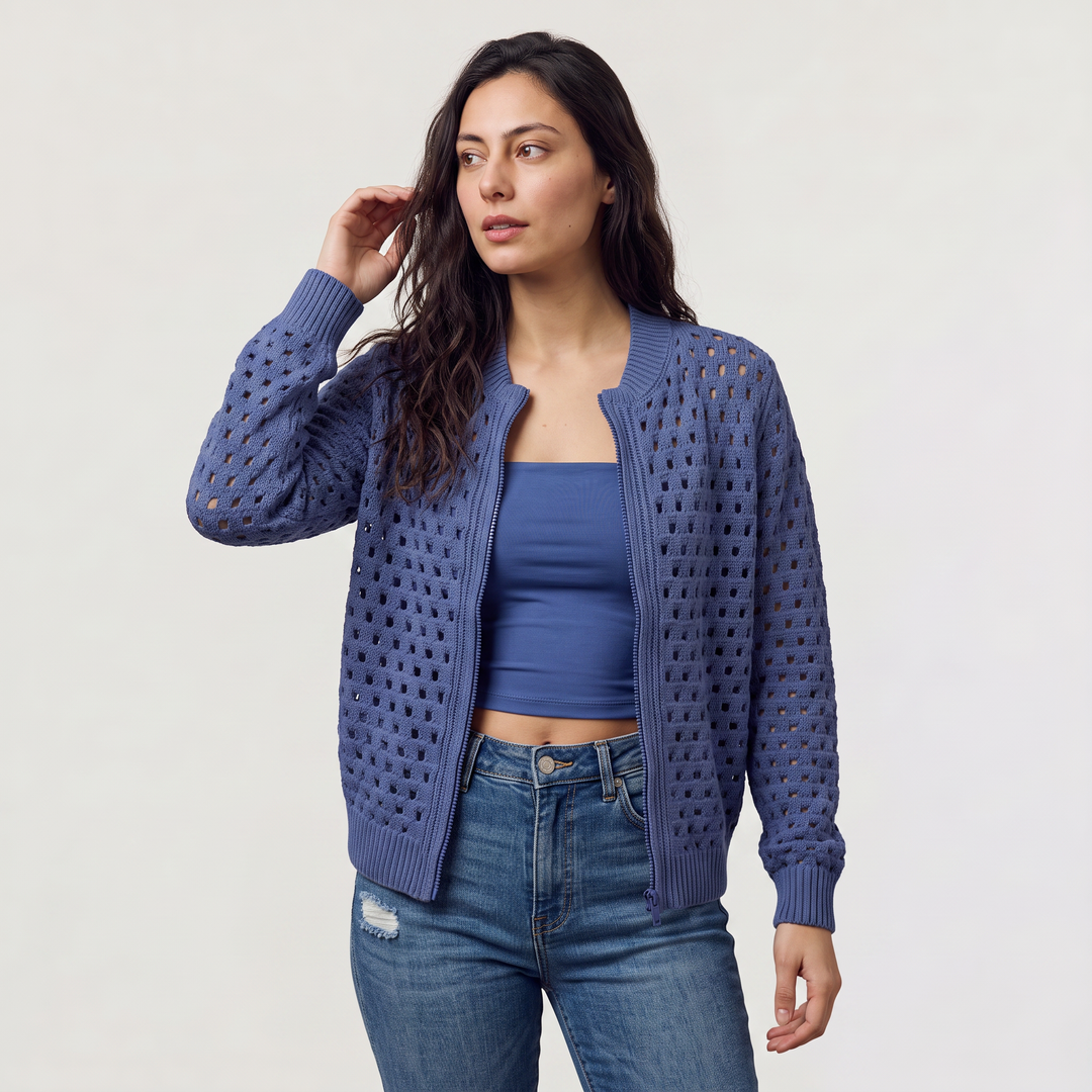 Hollow-Knit Zip Cardigan - Relaxed fit
