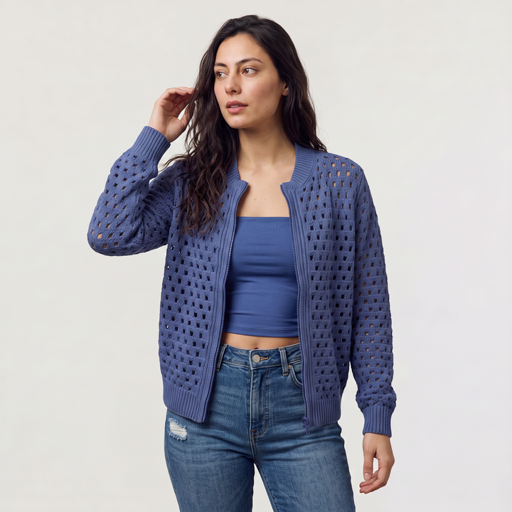 Hollow-Knit Zip Cardigan - Relaxed fit