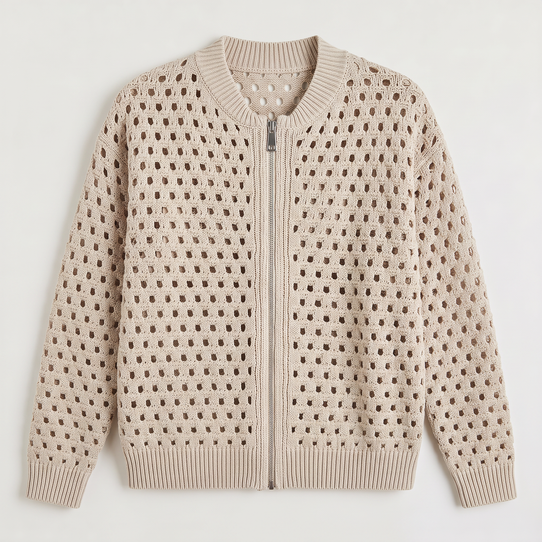 Hollow-Knit Zip Cardigan - Relaxed fit
