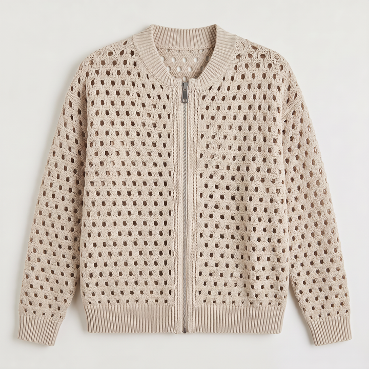 Hollow-Knit Zip Cardigan - Relaxed fit