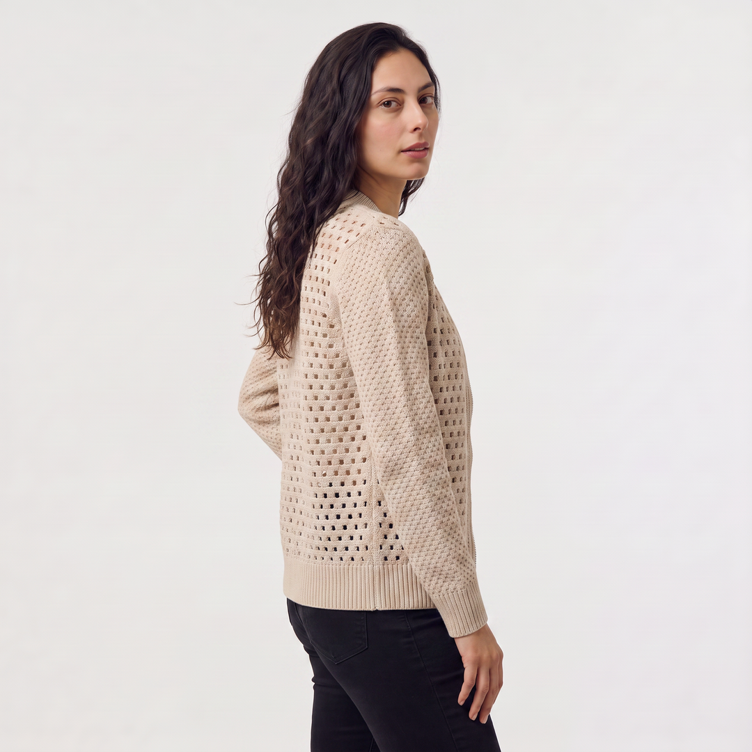 Hollow-Knit Zip Cardigan - Relaxed fit