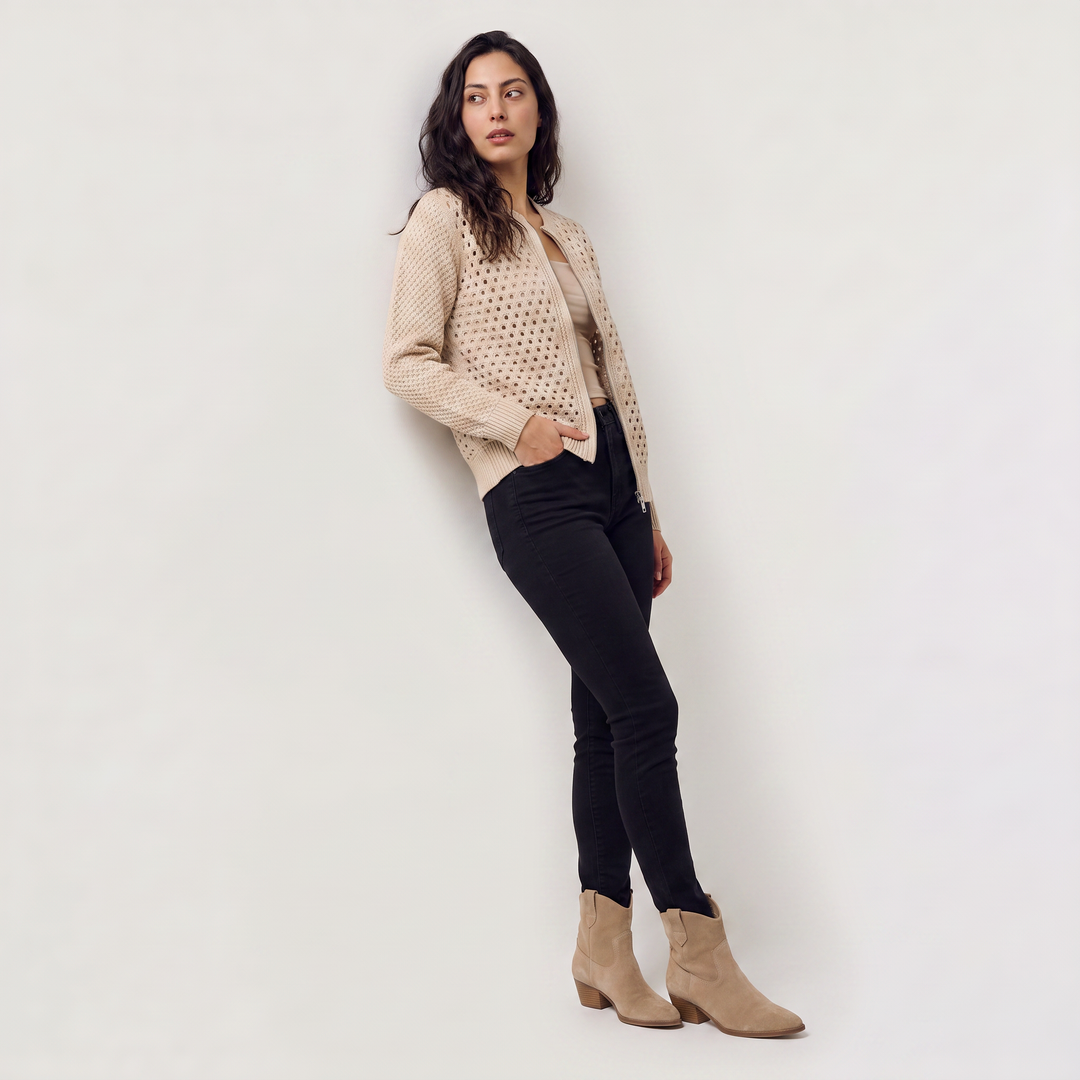 Hollow-Knit Zip Cardigan - Relaxed fit