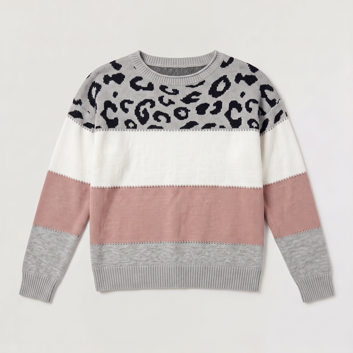 Color-Block Leopard Print Sweater