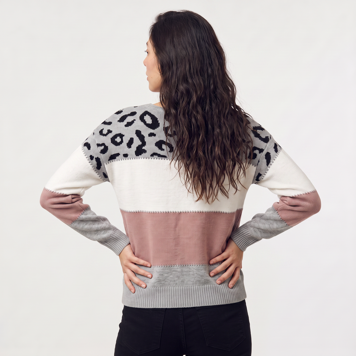 Color-Block Leopard Print Sweater