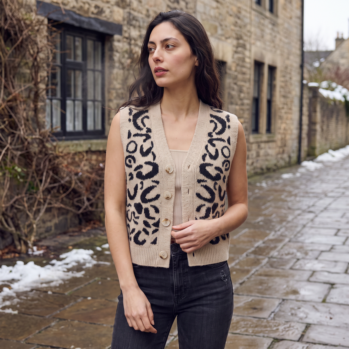 Patterned Button-Front Waistcoat