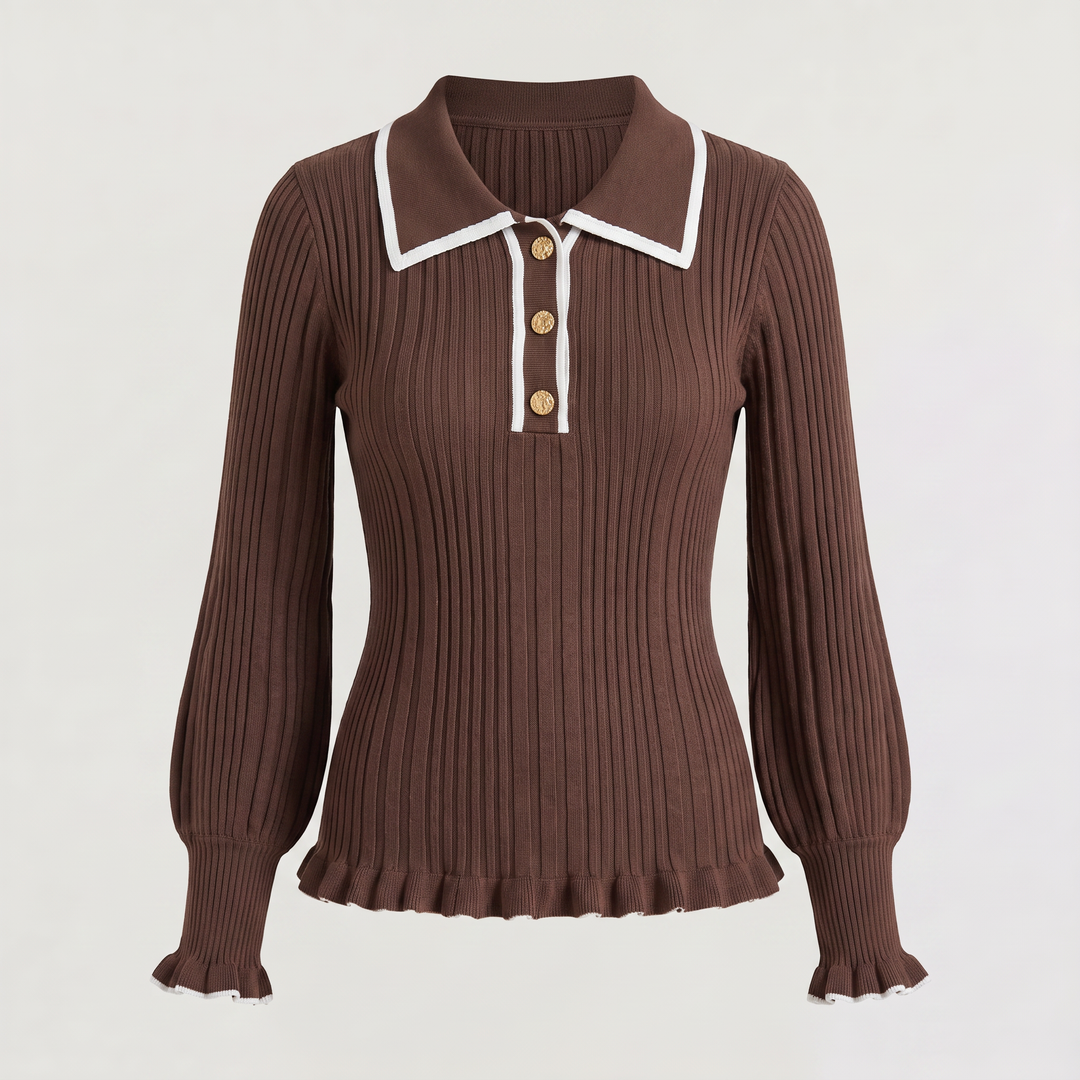 Ribbed Polo Knit Jumper - Fitted Top