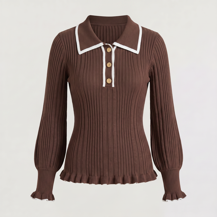 Ribbed Polo Knit Jumper - Fitted Top