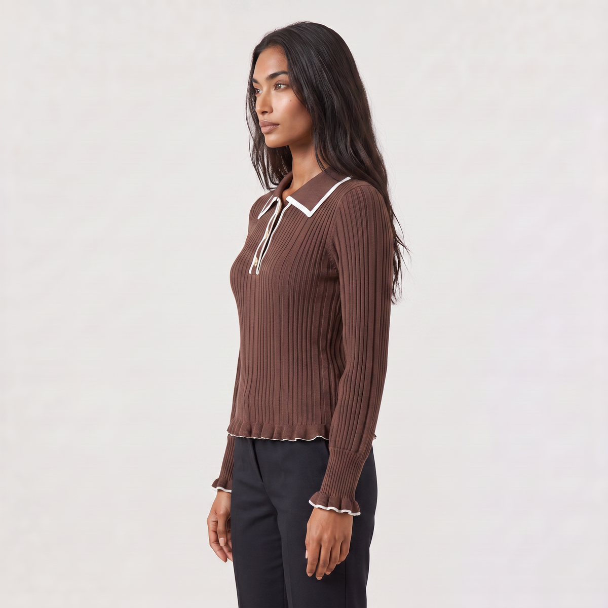 Ribbed Polo Knit Jumper - Fitted Top