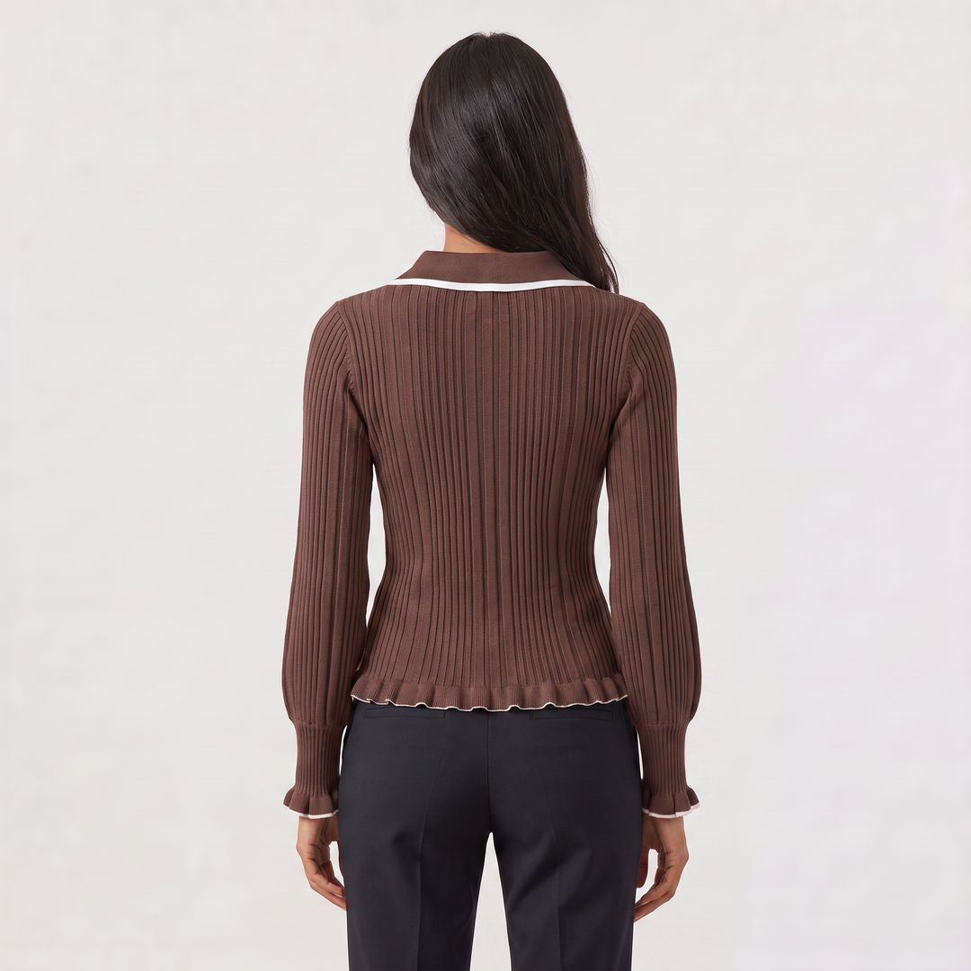 Ribbed Polo Knit Jumper - Fitted Top
