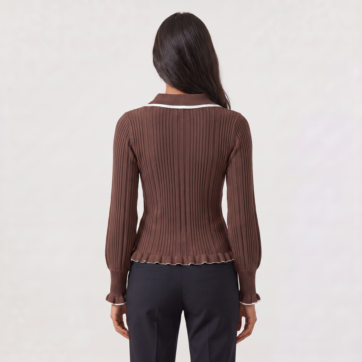 Ribbed Polo Knit Jumper - Fitted Top