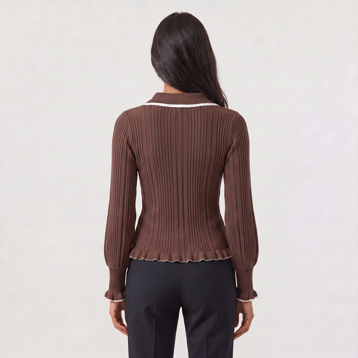 Ribbed Polo Knit Jumper - Fitted Top