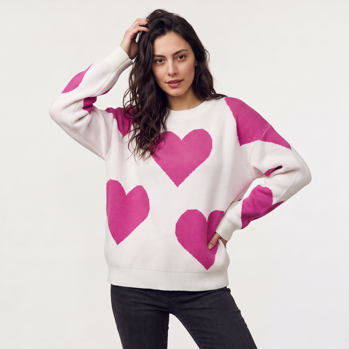 Heart Pattern Knitted Sweater
