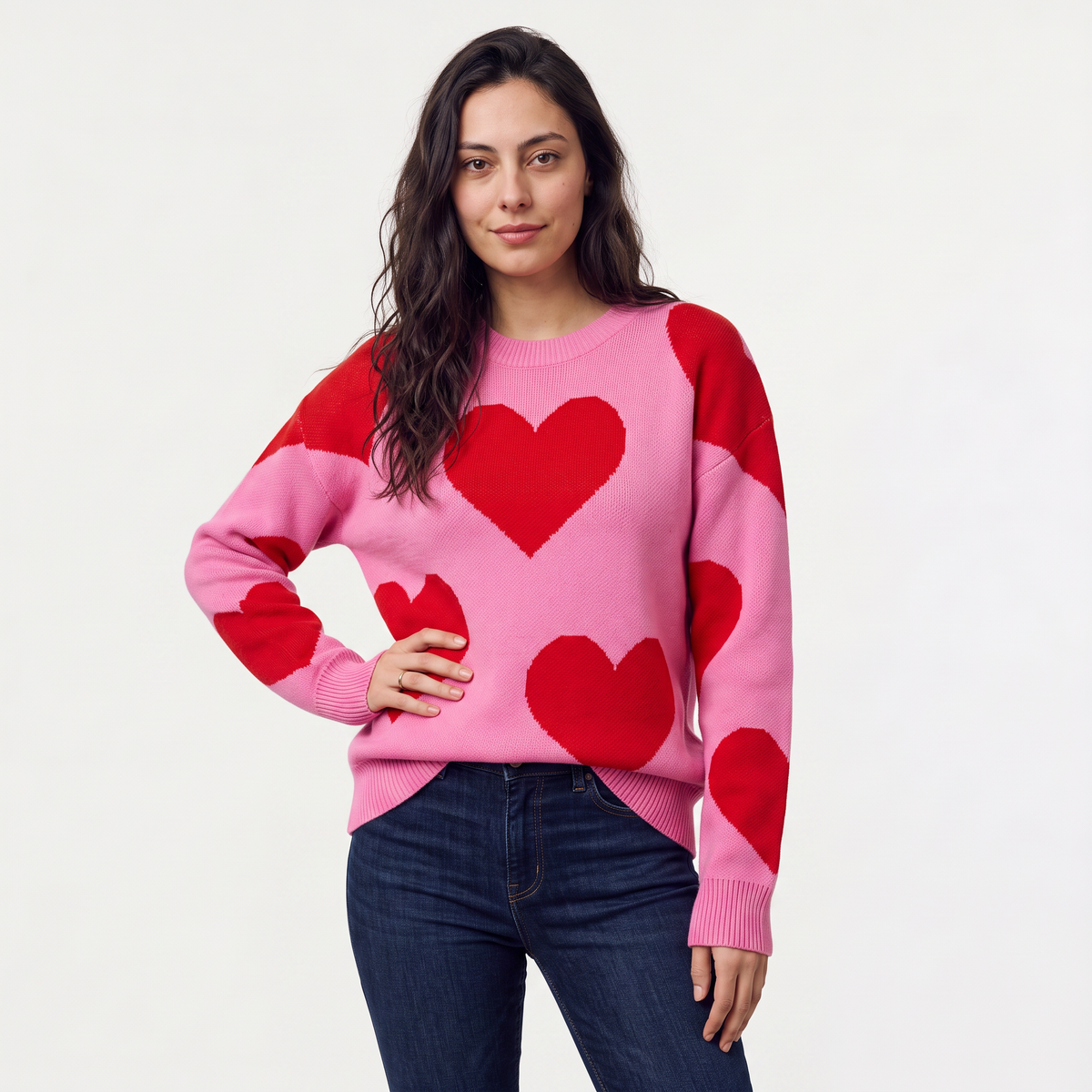 Heart Pattern Knitted Sweater