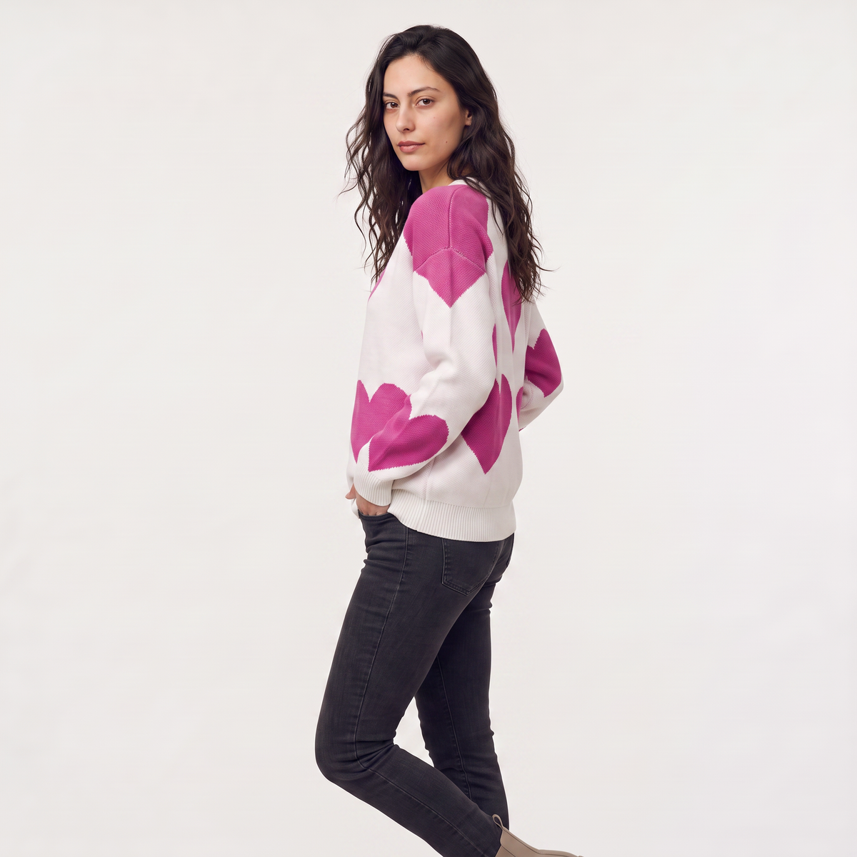 Heart Pattern Knitted Sweater