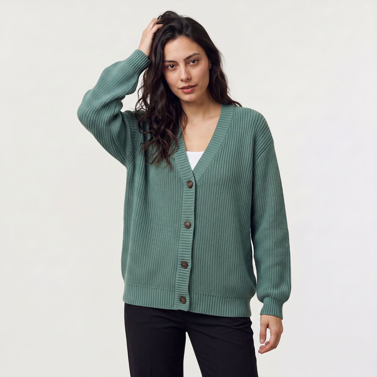 Evelyn V-Neck Button-Front Knit Cardigan