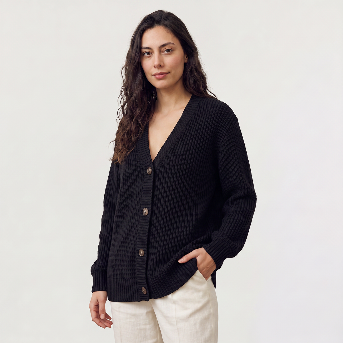 Evelyn V-Neck Button-Front Knit Cardigan