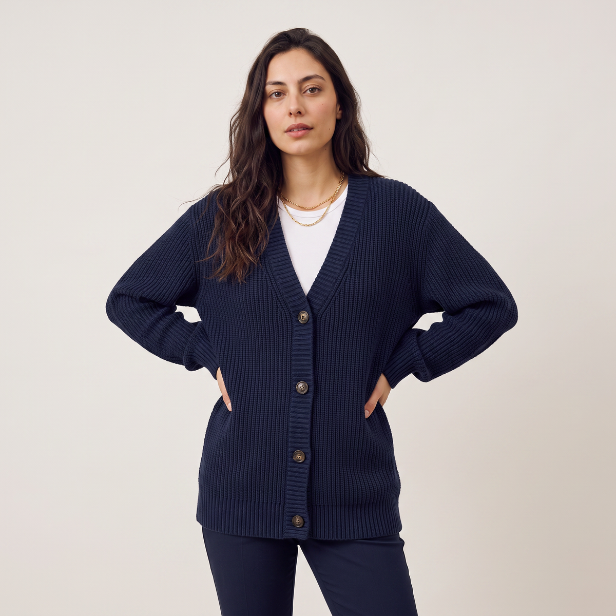 Evelyn V-Neck Button-Front Knit Cardigan