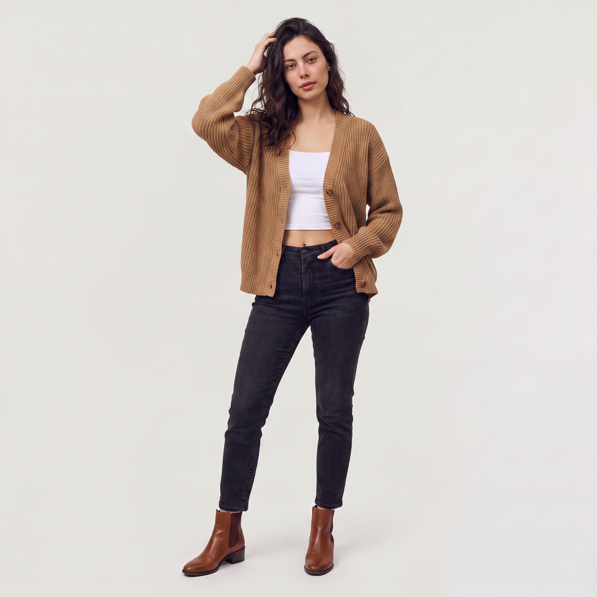Evelyn V-Neck Button-Front Knit Cardigan