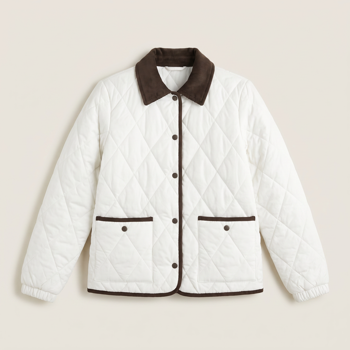 Quilted Puffer Jacket with Corduroy Collar