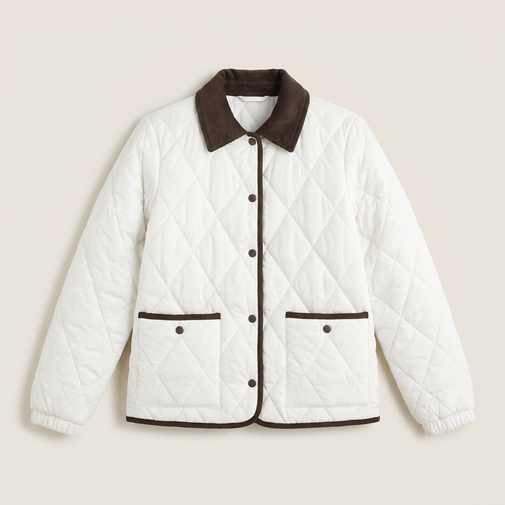 Quilted Puffer Jacket with Corduroy Collar