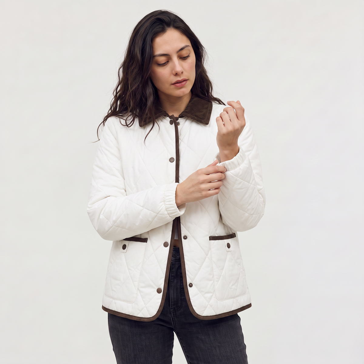 Quilted Puffer Jacket with Corduroy Collar
