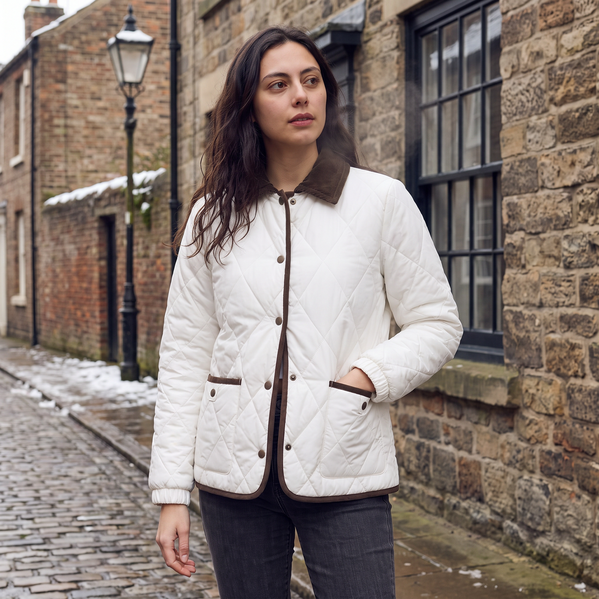 Quilted Puffer Jacket with Corduroy Collar