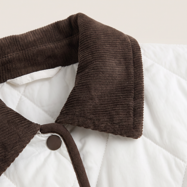 Quilted Puffer Jacket with Corduroy Collar