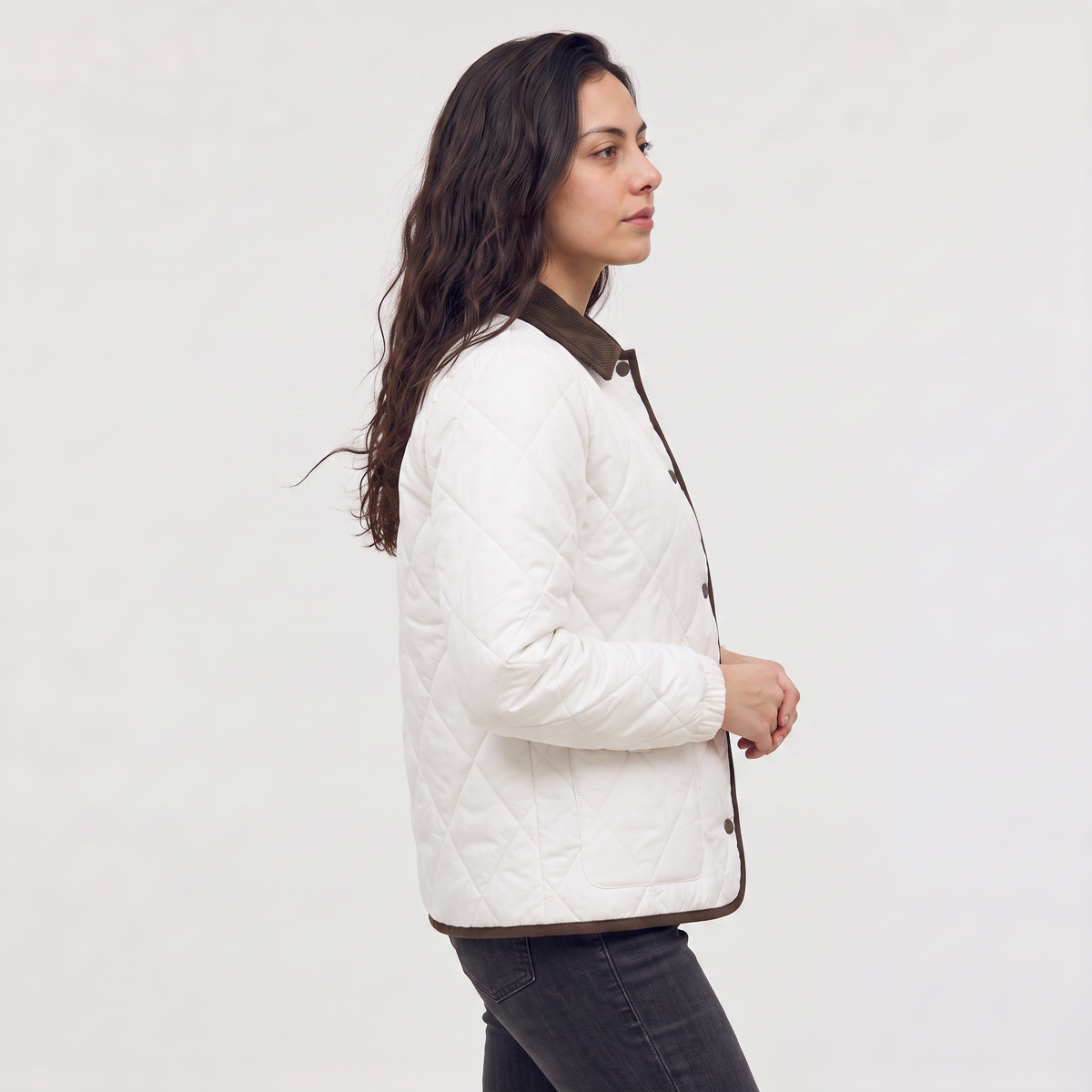 Quilted Puffer Jacket with Corduroy Collar