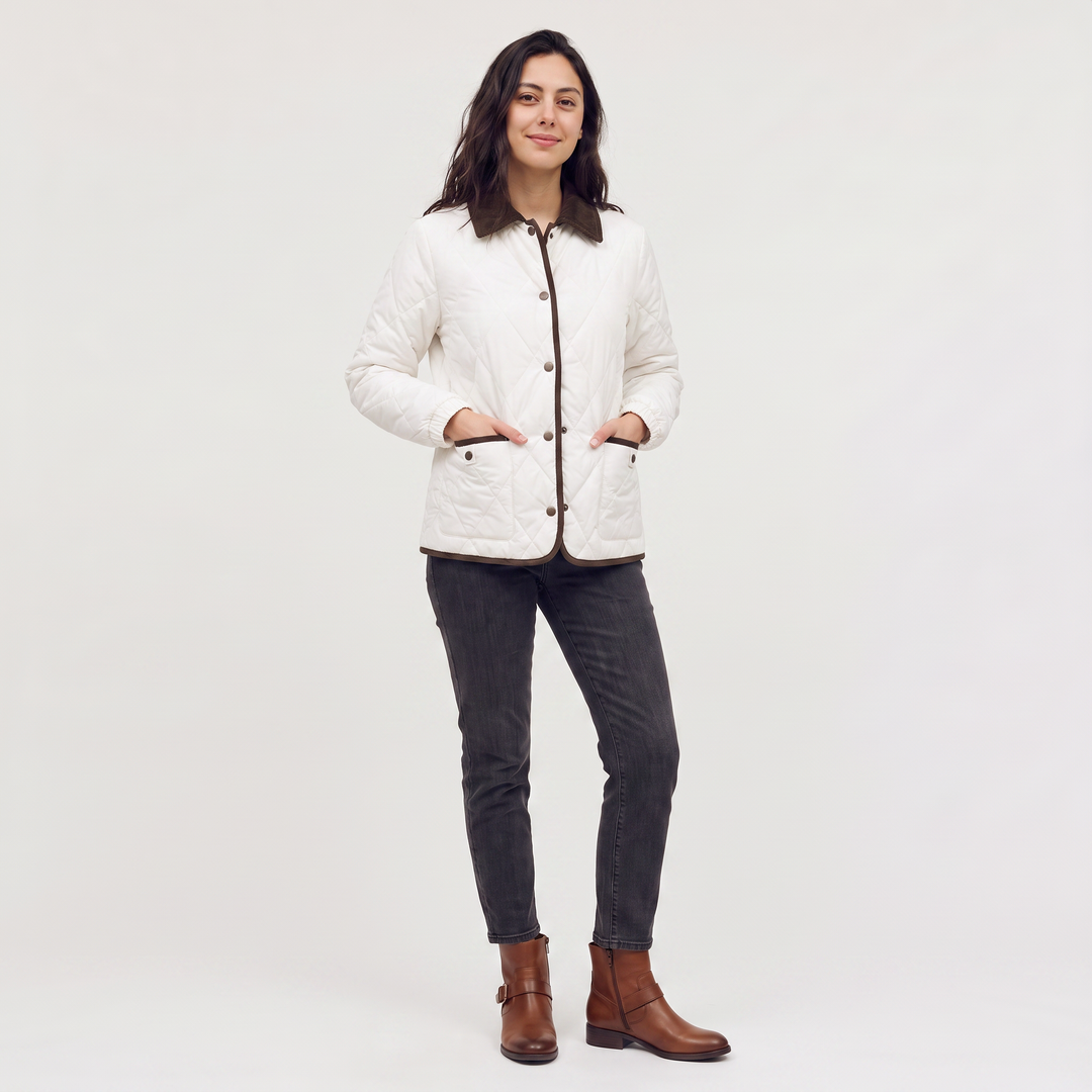 Quilted Puffer Jacket with Corduroy Collar