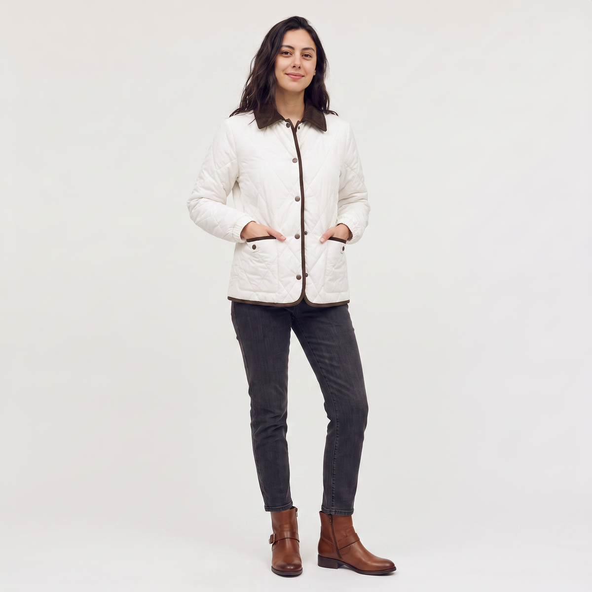 Quilted Puffer Jacket with Corduroy Collar