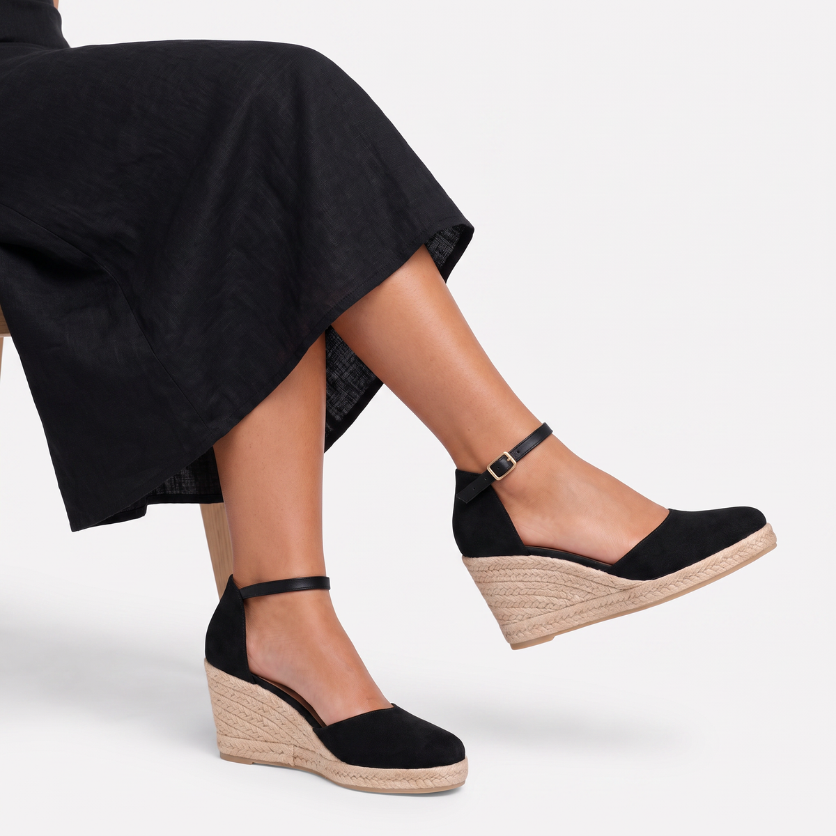 Closed-Toe Wedge Sandals with Ankle Strap