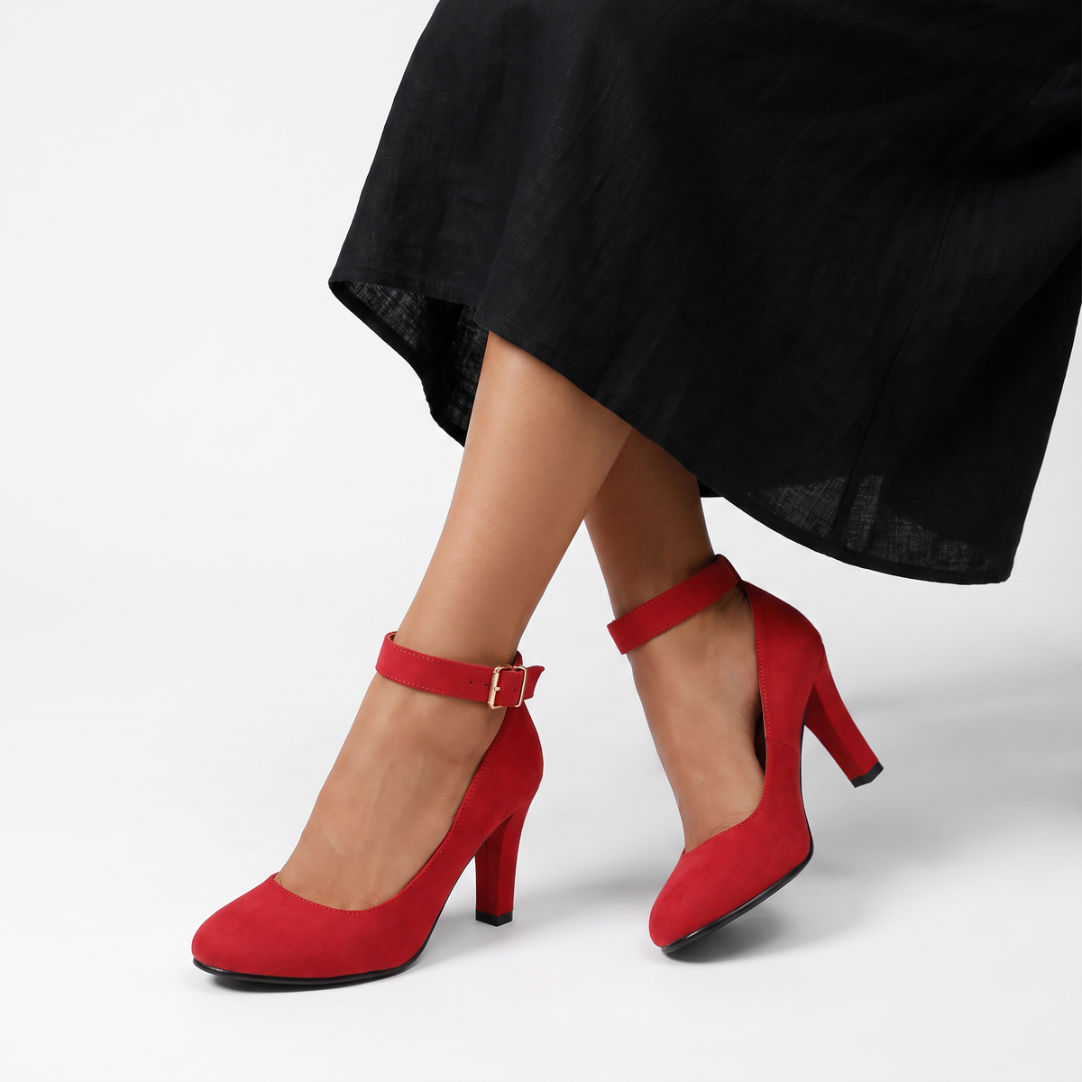 Ankle-Strap Block Heel Pumps