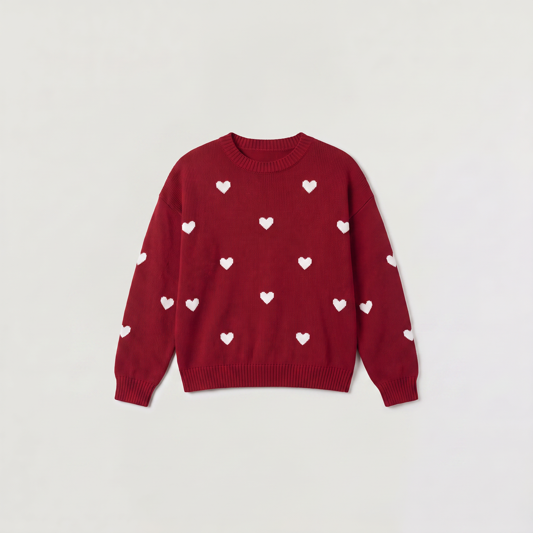 Heart Pattern Knitted Jumper - Drop Shoulder Fit