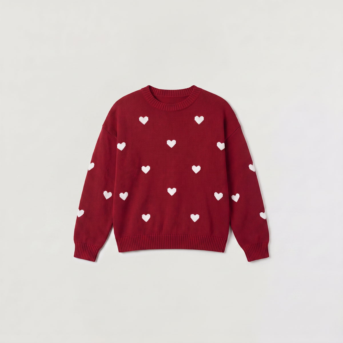 Heart Pattern Knitted Jumper - Drop Shoulder Fit
