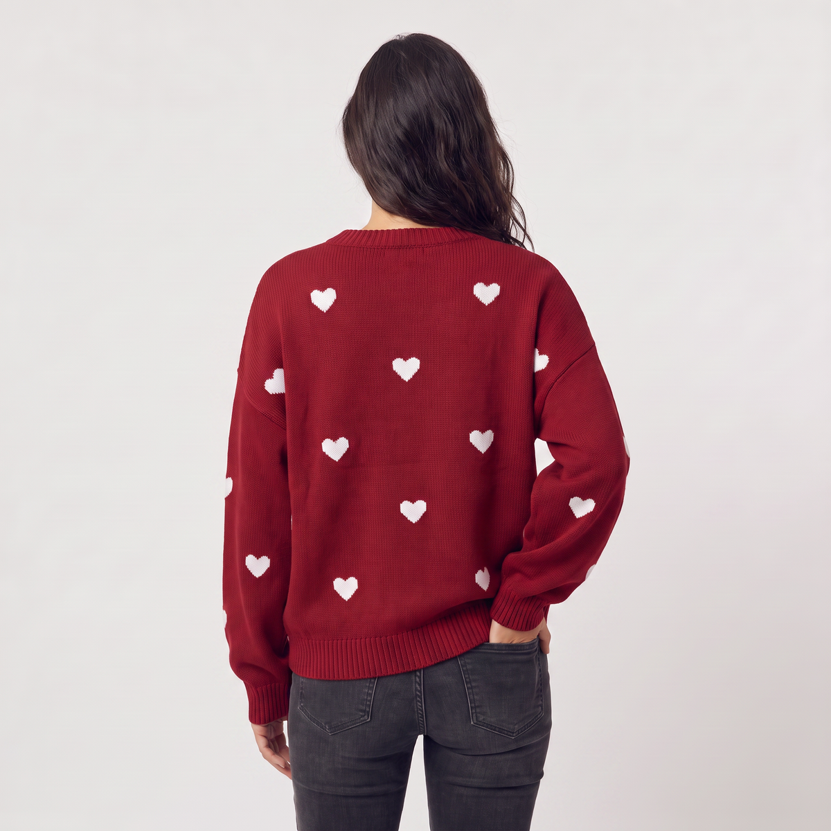 Heart Pattern Knitted Jumper - Drop Shoulder Fit