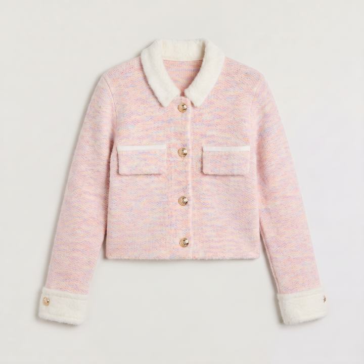 Cropped Knitted Cardigan with Contrast Collar