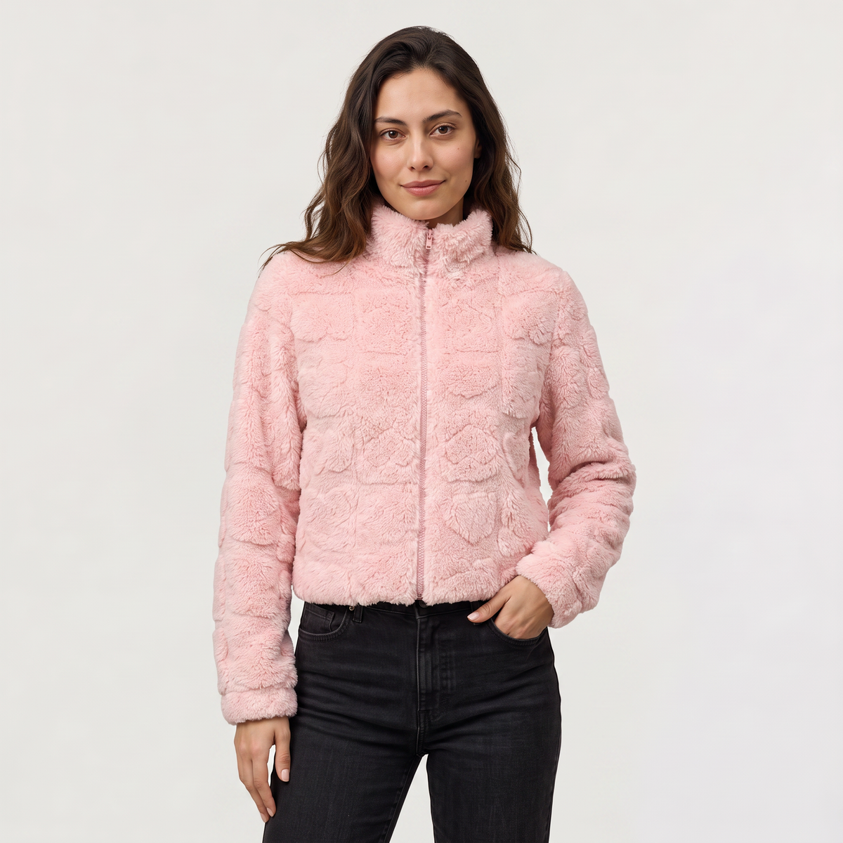 Fleece Texture Teddy Zip Jacket