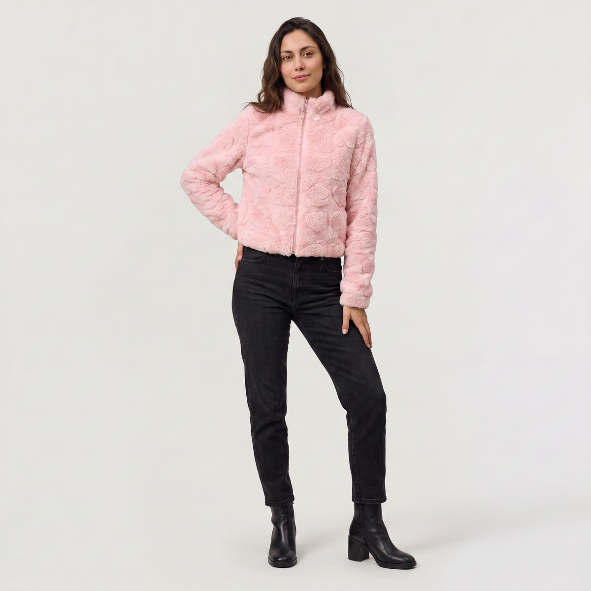 Fleece Texture Teddy Zip Jacket