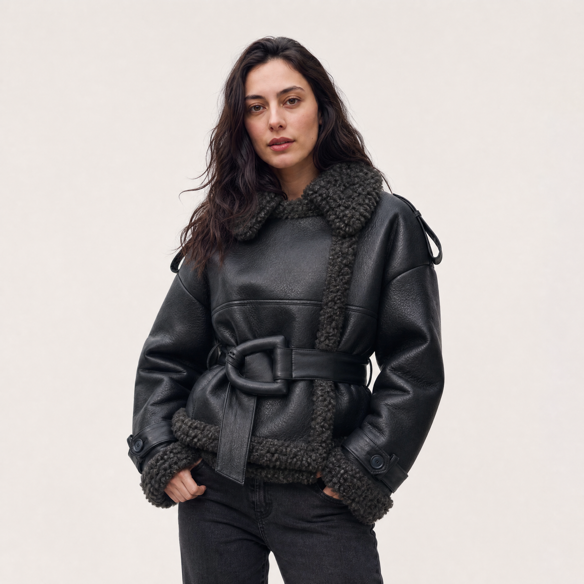 Belted Aviator Short Jacket