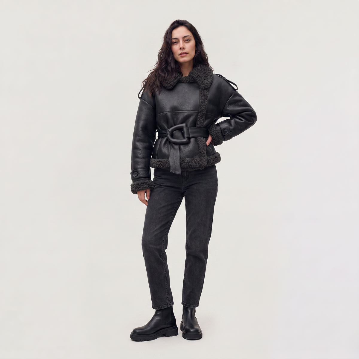 Belted Aviator Short Jacket