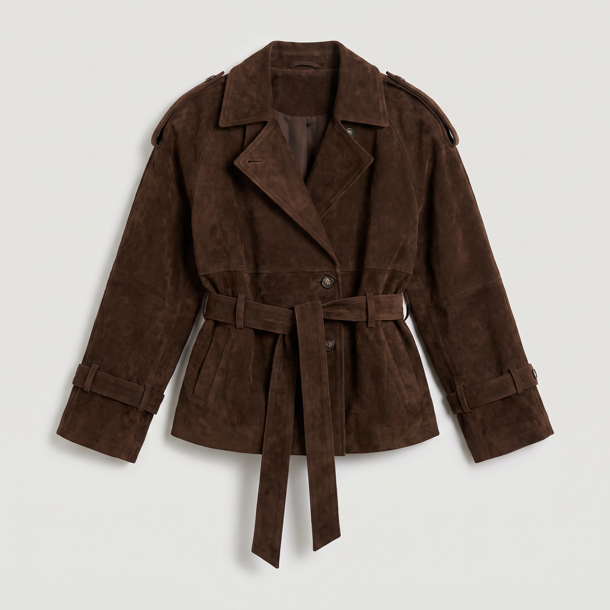 Cropped Suede Trench Jacket