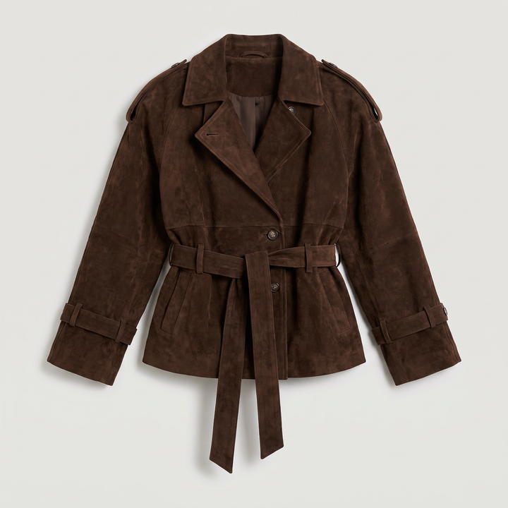 Cropped Suede Trench Jacket