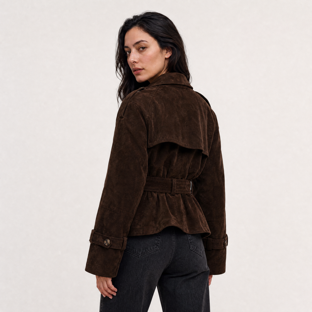 Cropped Suede Trench Jacket