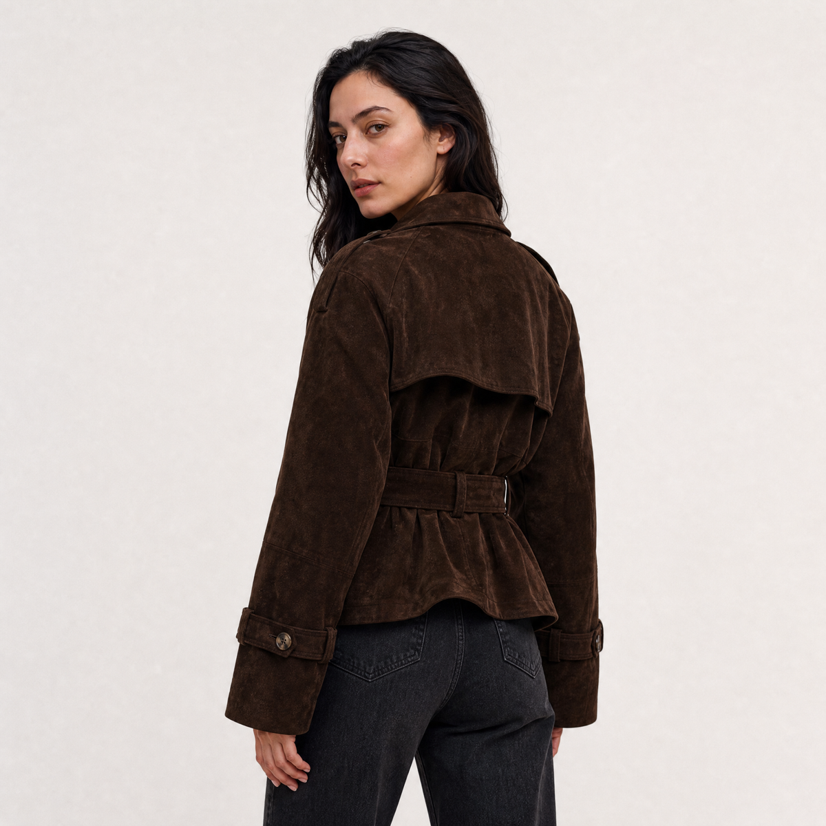 Cropped Suede Trench Jacket