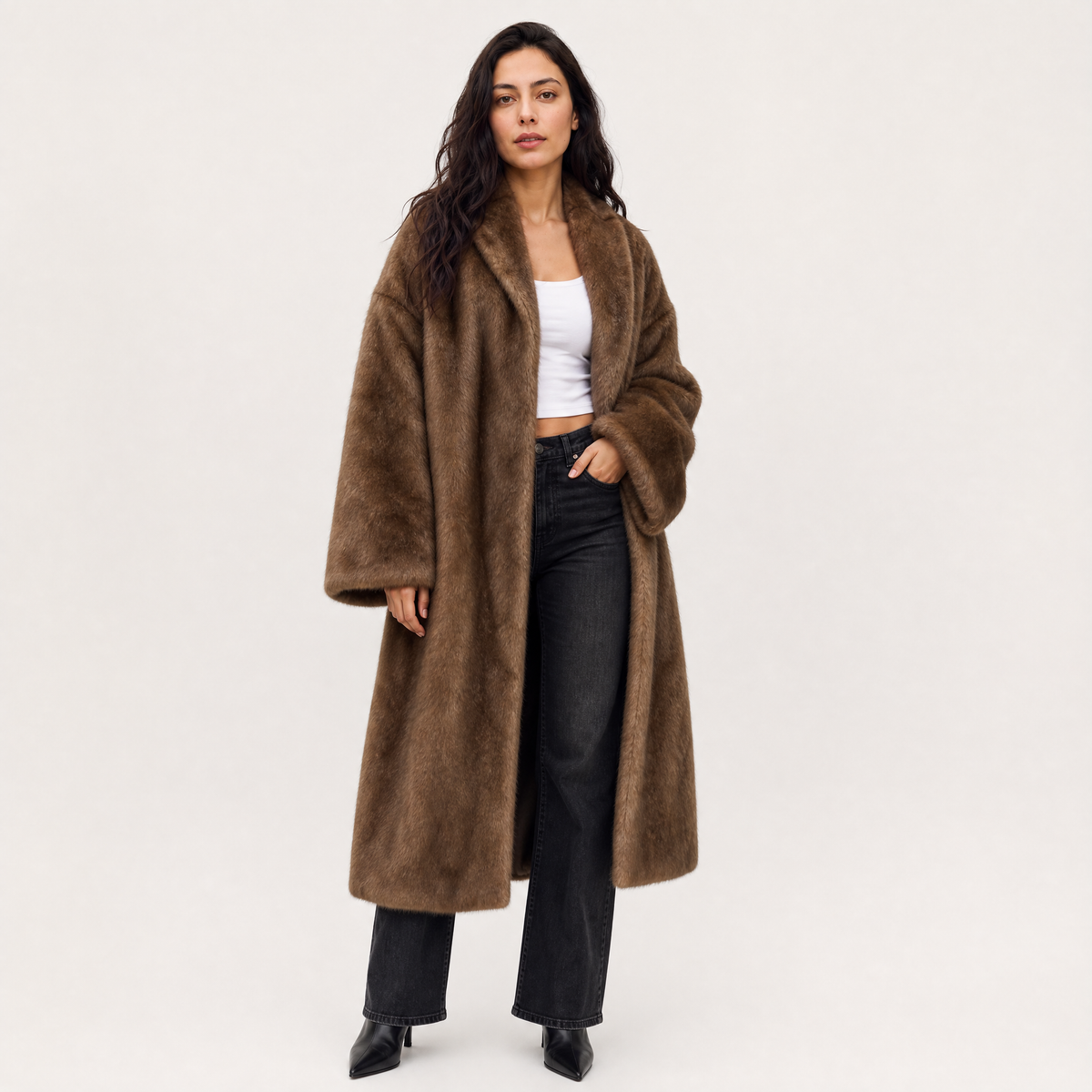 Long Faux Fur Overcoat
