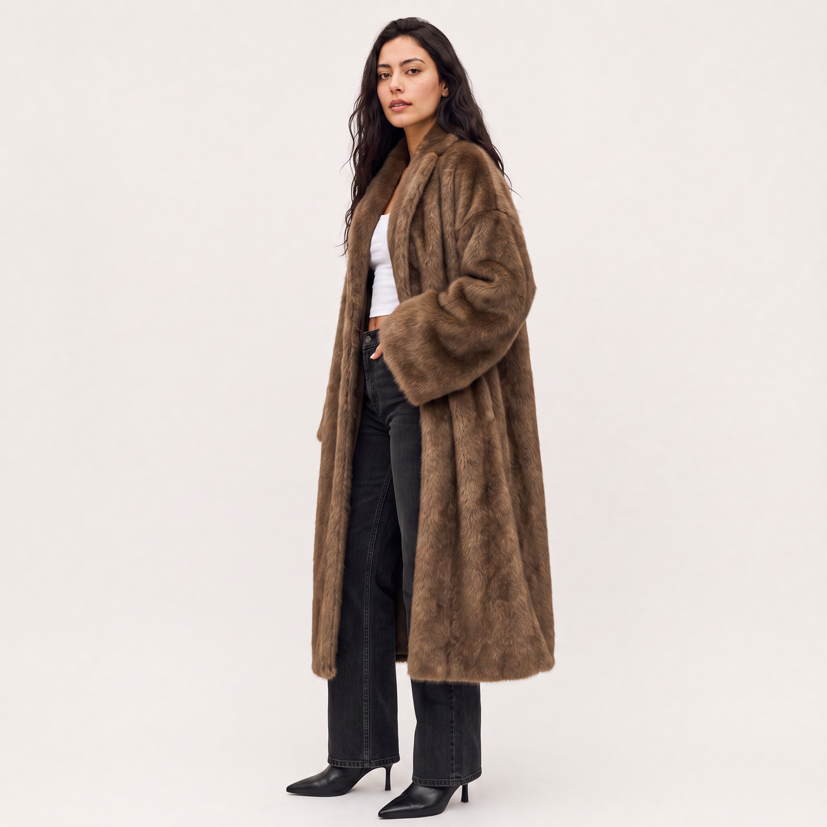 Long Faux Fur Overcoat