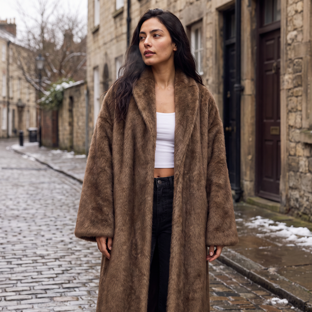 Long Faux Fur Overcoat